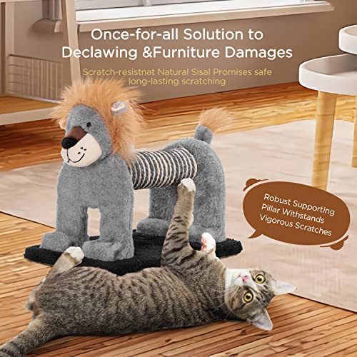 Nobleza – Poste Rascador para Gatos de Sisal，Juguetes de Actividades para Gatos，Forma de león,29 * 18 * 24.5cm,Gris