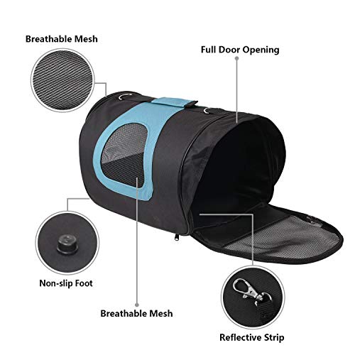 Nobleza -Transportin Gato Perro, Bolsa de Transporte Transpirable para Mascotas, 34 * 21 * 22CM transportador de Mascotas para Perros/Gatos/Avión Mediano (Negro Azul)