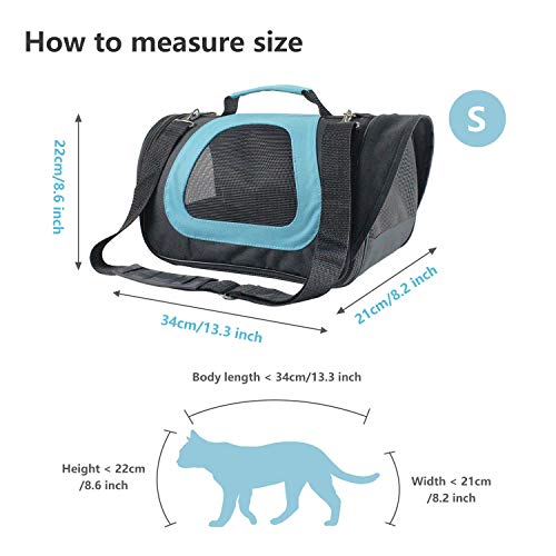 Nobleza -Transportin Gato Perro, Bolsa de Transporte Transpirable para Mascotas, 34 * 21 * 22CM transportador de Mascotas para Perros/Gatos/Avión Mediano (Negro Azul)