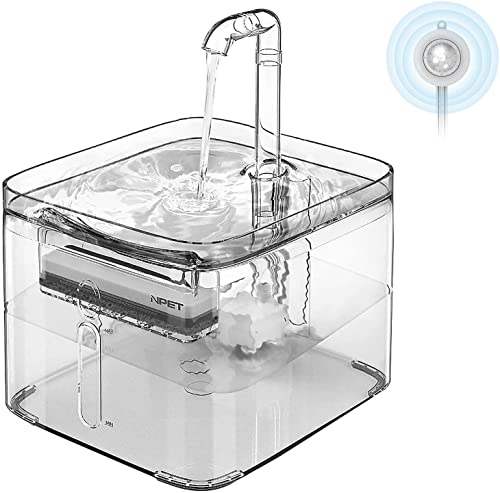 NPET Dispensador de agua automático para gatos y perros con sensor de agua transparente para gatos con filtro de repuesto, eléctrico, extremadamente silencioso 3L WF020TP
