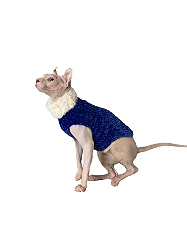 N/S Gato de Egipcio Traje de suéter de Invierno, Cuello Alto para Gato sin Pelo y Devon Rex (M (­2.5‒3kg Gato de Egipcio), Azul Zafiro)
