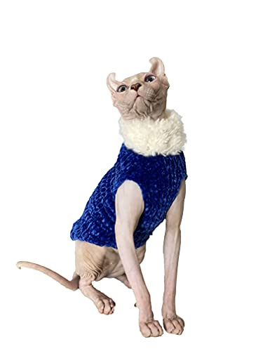 N/S Gato de Egipcio Traje de suéter de Invierno, Cuello Alto para Gato sin Pelo y Devon Rex (M (­2.5‒3kg Gato de Egipcio), Azul Zafiro)