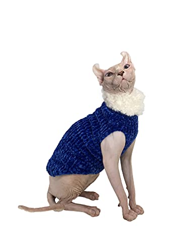 N/S Gato de Egipcio Traje de suéter de Invierno, Cuello Alto para Gato sin Pelo y Devon Rex (M (­2.5‒3kg Gato de Egipcio), Azul Zafiro)
