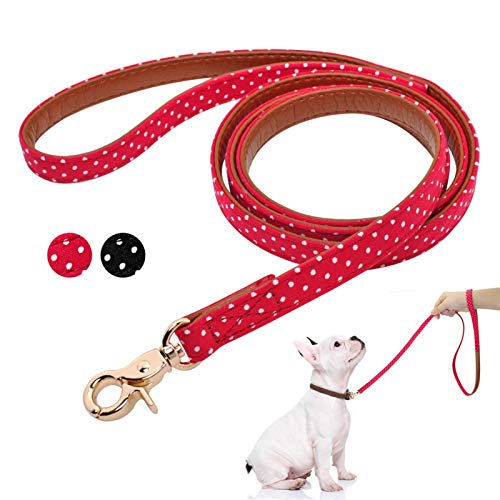 NYKK Pet Leash Pet Mascotas de Cuero Correa Gato Perro Caminando Cuerda de Plomo con Punto Mascota Gatos Collar Correa Correa para pequeños Perros medianos Rojo Negro Correa para Mascotas