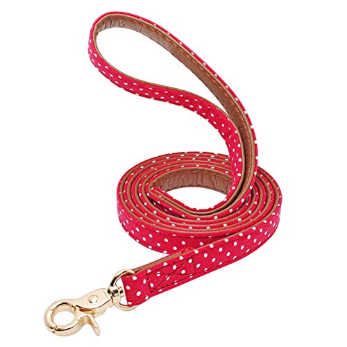 NYKK Pet Leash Pet Mascotas de Cuero Correa Gato Perro Caminando Cuerda de Plomo con Punto Mascota Gatos Collar Correa Correa para pequeños Perros medianos Rojo Negro Correa para Mascotas