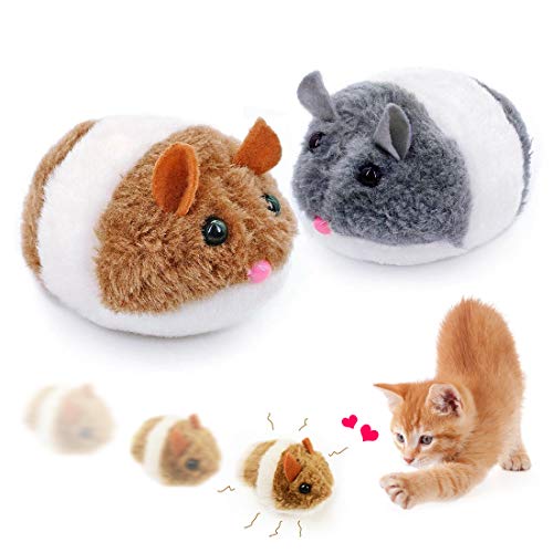 O-Kinee Juguetes para Gato, 2 Piezas Juguetes para Gatos Raton Interactivo, Ratones para Gatos de Peluche, Ratones para Gatos Que Se Mueven, Ratones para Gatos Gris e Marrón