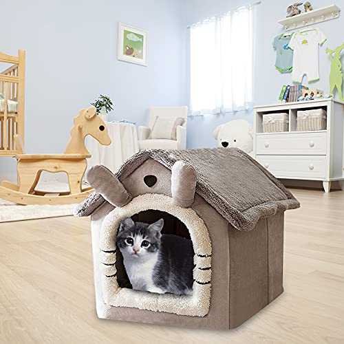 ODOORACT Caseta para perros, pequeña tienda para gatos, cama suave para mascotas, interior cerrada, cálida felpa, cesta con cojín extraíble, suministros para mascotas domésticas (S)