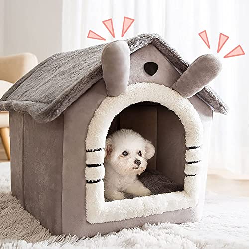 ODOORACT Caseta para perros, pequeña tienda para gatos, cama suave para mascotas, interior cerrada, cálida felpa, cesta con cojín extraíble, suministros para mascotas domésticas (S)