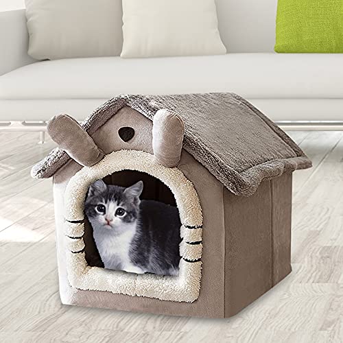 ODOORACT Caseta para perros, pequeña tienda para gatos, cama suave para mascotas, interior cerrada, cálida felpa, cesta con cojín extraíble, suministros para mascotas domésticas (S)