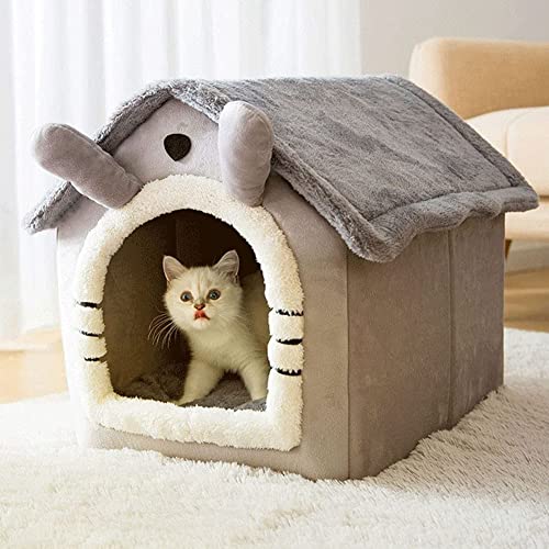ODOORACT Caseta para perros, pequeña tienda para gatos, cama suave para mascotas, interior cerrada, cálida felpa, cesta con cojín extraíble, suministros para mascotas domésticas (S)