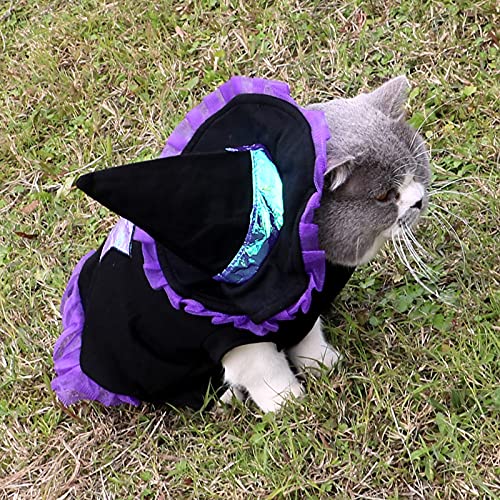 Ohstgp Disfraz de mago para perro – Capa de mago con sombrero para mascota, disfraz de mascota, disfraz de Halloween, disfraz de mago, ropa de cosplay para gatos y perros pequeños