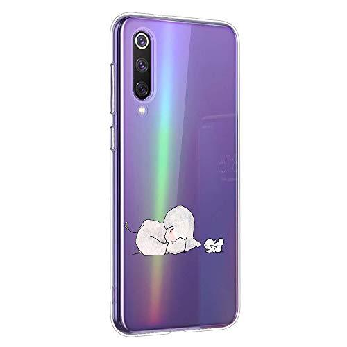 Oihxse Animal Serie Case Compatible con Xiaomi Mi CC9e/Xiaomi Mi A3 Funda Transparente Suave Silicona Elefante Conejo Patrón Protector Carcasa Ultra-Delgado Creativa Anti-Choque Cover (A9)