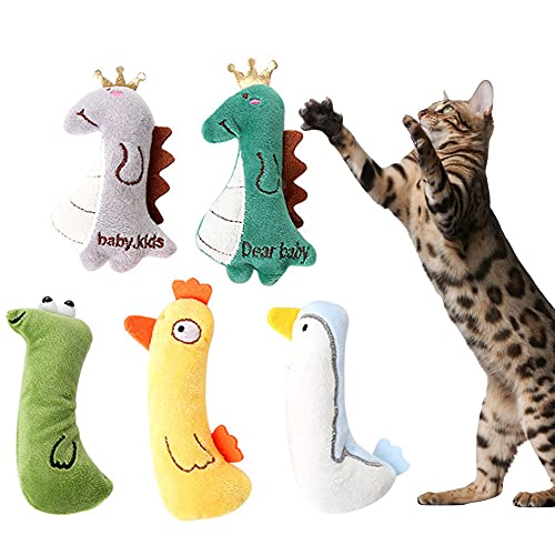 Oncpcare 5 piezas de juguete para gatos y gatos, relleno de hierba gatera, juguetes para masticar resistentes a la mordedura, instintos de caza, juguete para gatos y gatos de interior