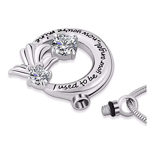 OPPJB Collar De Cenizacollar Conmemorativo para Urna, Solía Ser Tu Ángel Ahora Eres Mío Locket Angel Wing Cremación Cenizas Corazón Joyería Recuerdo