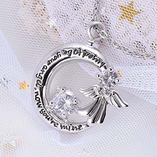 OPPJB Collar De Cenizacollar Conmemorativo para Urna, Solía Ser Tu Ángel Ahora Eres Mío Locket Angel Wing Cremación Cenizas Corazón Joyería Recuerdo