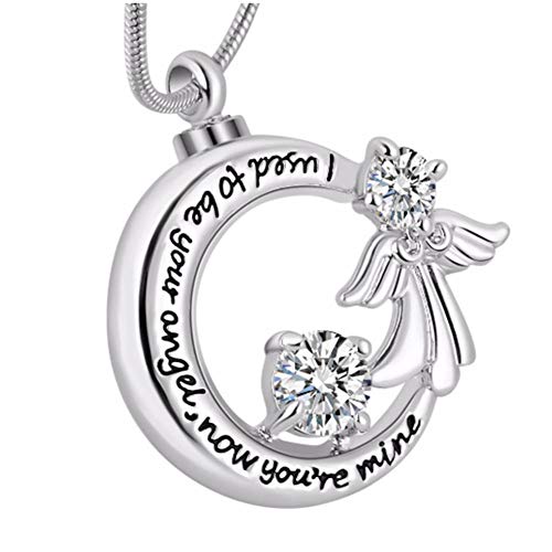 OPPJB Collar De Cenizacollar Conmemorativo para Urna, Solía Ser Tu Ángel Ahora Eres Mío Locket Angel Wing Cremación Cenizas Corazón Joyería Recuerdo