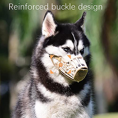 OVBBESS Bozal para Perro,bozal para Canasta de plástico Ajustable con función de reflexión de luz Bozal para Perro,para Perros pequeños y medianos,Color Crema