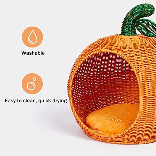 Ownlife Cama de Gato de Mimbre Hecho a Mano Ratán Mascota Casa de Gato Casa de Gato con cojín Suave Casas de Canasta for Gatos de Interior y Perros pequeños Mascotas