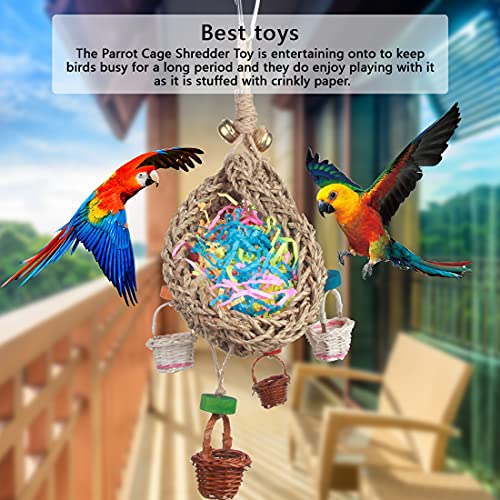 Pájaro Seagrass Juguetes Tejidos Parrot Juguetes Trituradores Bloques de Madera Picos Masticar Juguetes Cesta de forraje para Cockatiel Periquito Accesorios de jaula (Set-A)