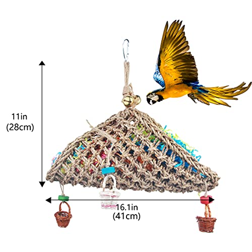 Pájaro Seagrass Juguetes Tejidos Parrot Juguetes Trituradores Bloques de Madera Picos Masticar Juguetes Cesta de forraje para Cockatiel Periquito Accesorios de jaula (Set-A)