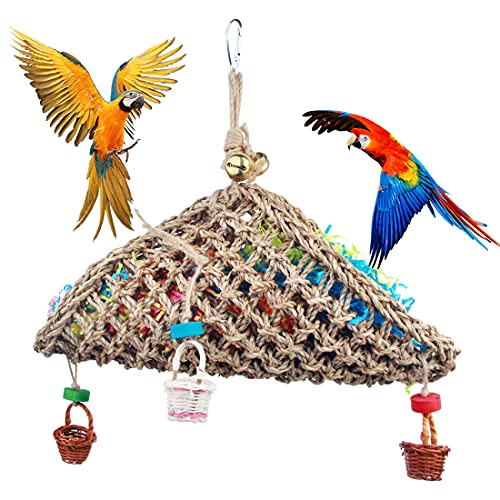 Pájaro Seagrass Juguetes Tejidos Parrot Juguetes Trituradores Bloques de Madera Picos Masticar Juguetes Cesta de forraje para Cockatiel Periquito Accesorios de jaula (Set-A)