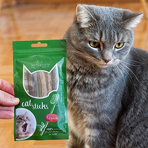 Palitos gato cuidado dental: 5x palitos Matatabi de madera como juguete natural para gatos contra el mal aliento - – Palitos dentales gato – Mordedores para cuidado dental de gato de PRETTY KITTY