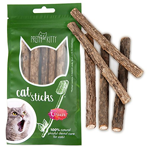 Palitos gato cuidado dental: 5x palitos Matatabi de madera como juguete natural para gatos contra el mal aliento - – Palitos dentales gato – Mordedores para cuidado dental de gato de PRETTY KITTY