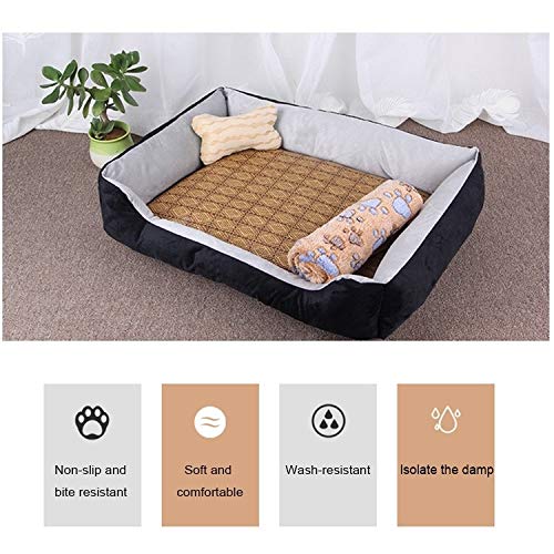 PAN-EX Camas para Mascotas y Muebles Patrón de Hueso de Perro Gran Manta Caliente y cálida de la Perrera Mascota del Gato del Gato, con Manta Tamaño: L, 80 × 60 × 15 cm (Color : Grey White)