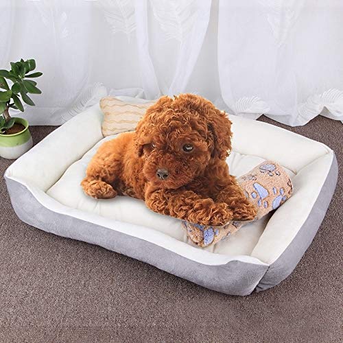 PAN-EX Camas para Mascotas y Muebles Patrón de Hueso de Perro Gran Manta Caliente y cálida de la Perrera Mascota del Gato del Gato, con Manta Tamaño: L, 80 × 60 × 15 cm (Color : Grey White)