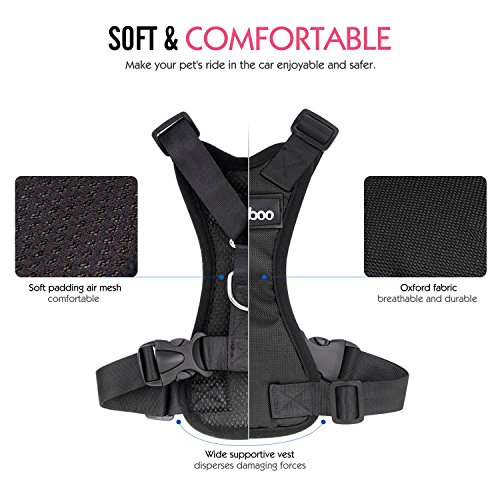 Pawaboo Cinturón de Arnés de Chaleco de Seguridad para Perros, Mascotas Arnés Ajustable para Perros de 33 lb-55 LB, Negro