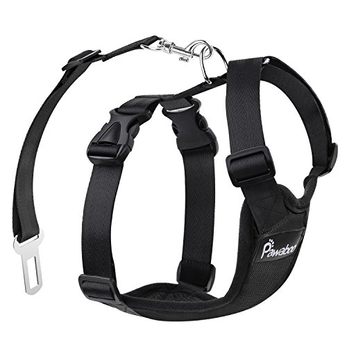 Pawaboo Cinturón de Arnés de Chaleco de Seguridad para Perros, Mascotas Arnés Ajustable para Perros de 33 lb-55 LB, Negro