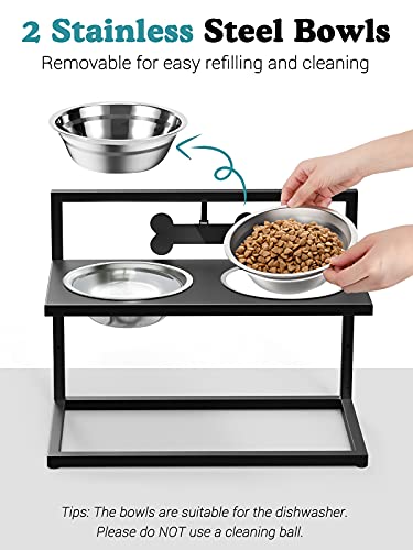 Pawaboo Comedero para Perros Gatos, 3 Alturas Ajustables Cuenco Elevado para Mascotas Acero Inoxidable, con DIY Placa de Identificación y Marcar Pluma para Perros Gatos Pequeños Medianos - Negro