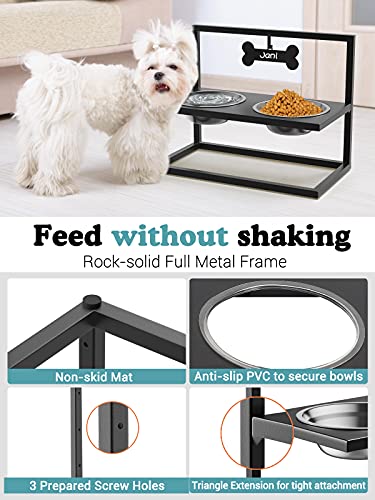 Pawaboo Comedero para Perros Gatos, 3 Alturas Ajustables Cuenco Elevado para Mascotas Acero Inoxidable, con DIY Placa de Identificación y Marcar Pluma para Perros Gatos Pequeños Medianos - Negro