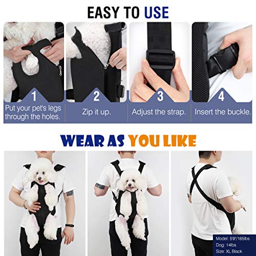 Pawaboo Mochila del Perro - Adjustable Bolsa Delantera Pet Front Cat Dog Carrier Backpack/Piernas Afuera & Fácil de Ajustar para Viajar/Senderismo/Camping, Talla L - Negro