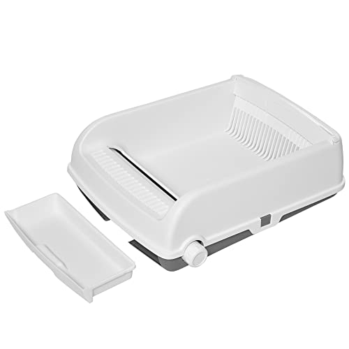 PawHut Bandeja Higiénica para Gatos Arenero Abierto Semiautomático con Botón Pala Bandeja Extraíble y Bordes Altos 62x46,5x19,5 cm Blanco