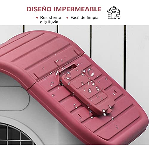 Pawhut Caseta para Perro con Puerta Extraíble Base Elevada 3 Respiraderos y Ventana Abrible Caseta de Perros para Interior y Exterior 59x75x66 cm Gris Rojo