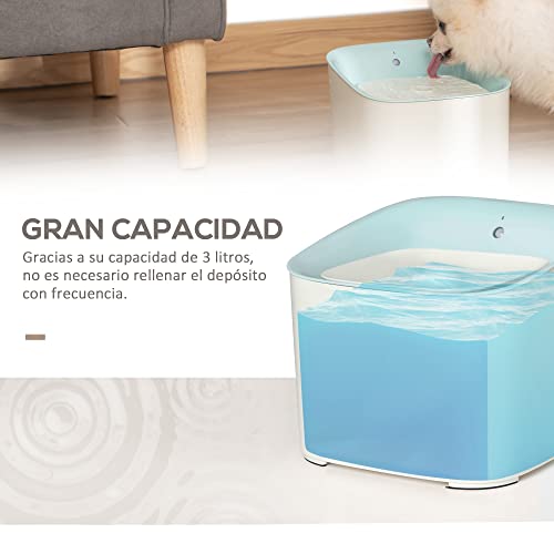 PawHut Dispensador de Agua para Gatos 3L Fuente de Agua Automática para Perros y Gatos con Sensor de Infrarrojos 3 Modos y Luz Indicadora LED 21x20x18 cm Blanco y Azul