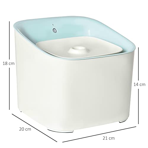 PawHut Dispensador de Agua para Gatos 3L Fuente de Agua Automática para Perros y Gatos con Sensor de Infrarrojos 3 Modos y Luz Indicadora LED 21x20x18 cm Blanco y Azul