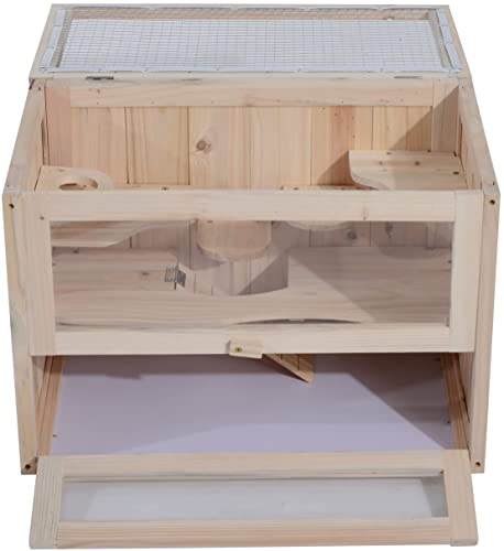 Pawhut Jaula Madera para Hámster Ratoncillos Roedores Casa para Animales Pequeños 2 Niveles 60x35x42cm