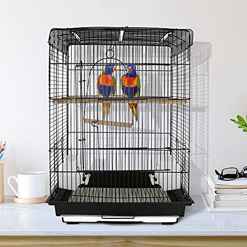 PawHut Jaula para Pájaro Espaciosa Jaula de Aves con Techo Abierto con 4 Soportes 2 Comederos para Interior o Exterior 41.5x29.5x56.5cm