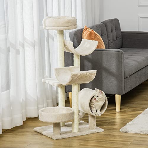 Pawhut Rascador para Gatos Árbol Rascador Grande Plataformas Tubo de Juego Bola de Juego 50x40x105cm