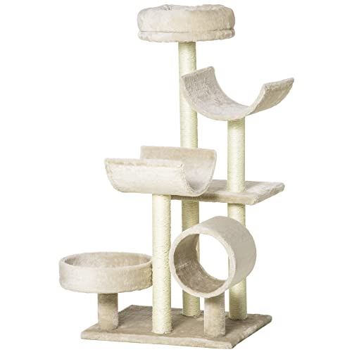 Pawhut Rascador para Gatos Árbol Rascador Grande Plataformas Tubo de Juego Bola de Juego 50x40x105cm