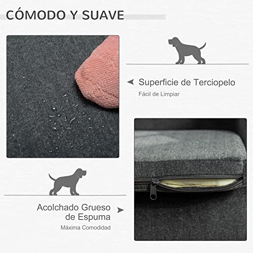 PawHut Sofá para Mascotas Tapizado en Terciopelo Sofá Cama para Perros Gatos Medianos Pequeños Acolchado Grueso con Cojín Extraíble Lavable y Patas de Madera 70x40x31 cm Gris