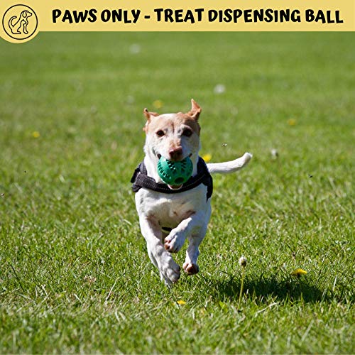 PawsOnly Dispensador de golosinas de Reino Unido, bola de juguete para perros, juguetes interactivos para aburrimiento, rompecabezas de perro, limpieza de dientes (7 cm, verde + azul)