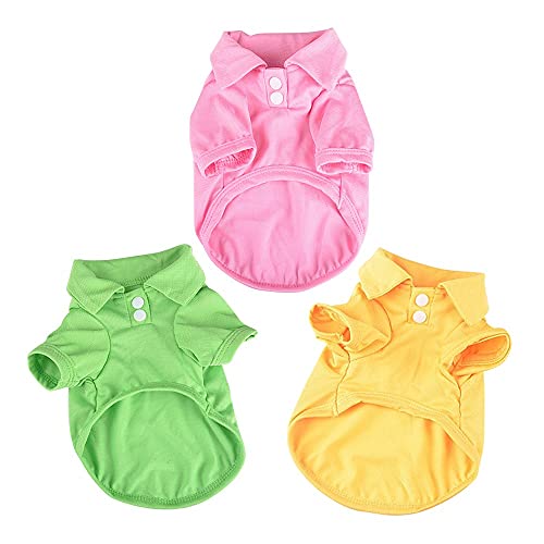 pawstrip Camiseta polo de color caramelo para mascotas, ropa de cachorro, gatito, manga corta, abrigos, abrigos, chaleco de malla transpirable para perros pequeños y medianos y gatos, 3 piezas