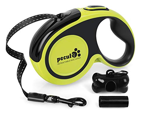 Pecute Correa Perro Extensible con Costuras Reflectantes Lluminosas para Perros Tamaño Mediano y Pequeño hasta 30KG 5M y Bolsa de Basura, Talla M