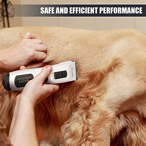 Pecute Cortapelos Perros, Maquina Cortar 3 Velocidades Ajustables, 4.5h de Tiempo de Trabajo, Profesional Cortador de Pelo para Perros Pantalla LCD Inteligente, 60DB de Ruido Bajo con Cable USB