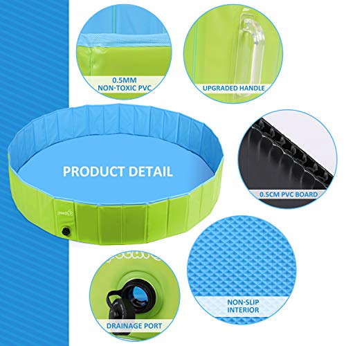 Pecute Piscina Perros y Gatos Bañera Plegable PVC Antideslizante y Resistente al Desgaste, Adecuado para Interior Exterior al Aire (M 80 * 20CM, Verde)
