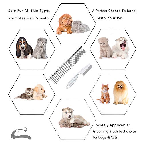 Peine para perros, peines para gatos, peines para gatos, peines para perros de acero, peine para gatos, pelo largo medio, 2 unidades (plateado + blanco)