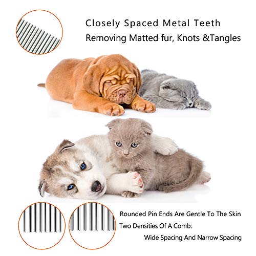 Peine para perros, peines para gatos, peines para gatos, peines para perros de acero, peine para gatos, pelo largo medio, 2 unidades (plateado + blanco)